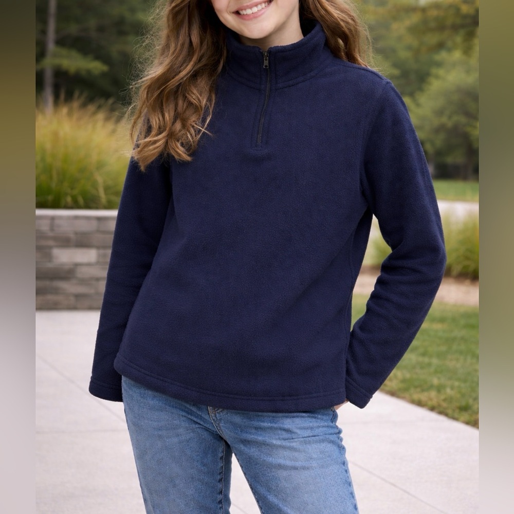 Lands’ End Youth Navy Quarter Zip Fleece M 10-12